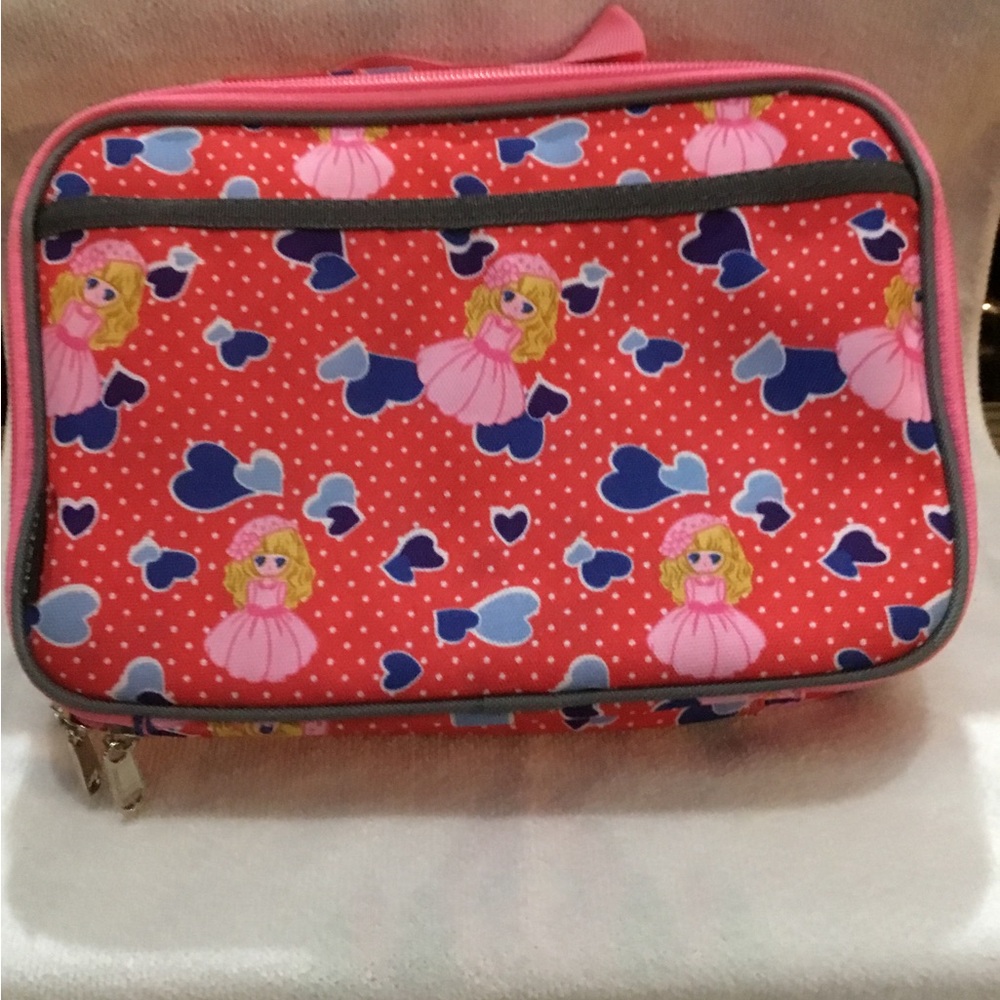 Cute Red and Pink Heart Patterned Insulated Lunch Bag